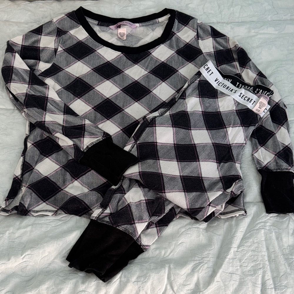 Victoria's Secret Black, Gray, Pink Buffalo Plaid PJ Set
